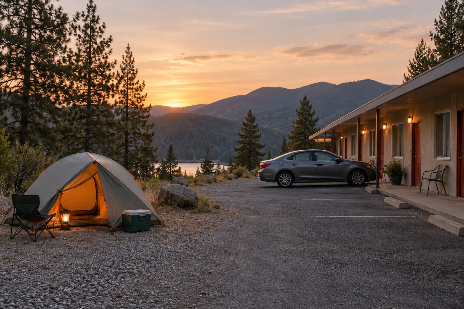 how to choose between camping and motels on a road trip