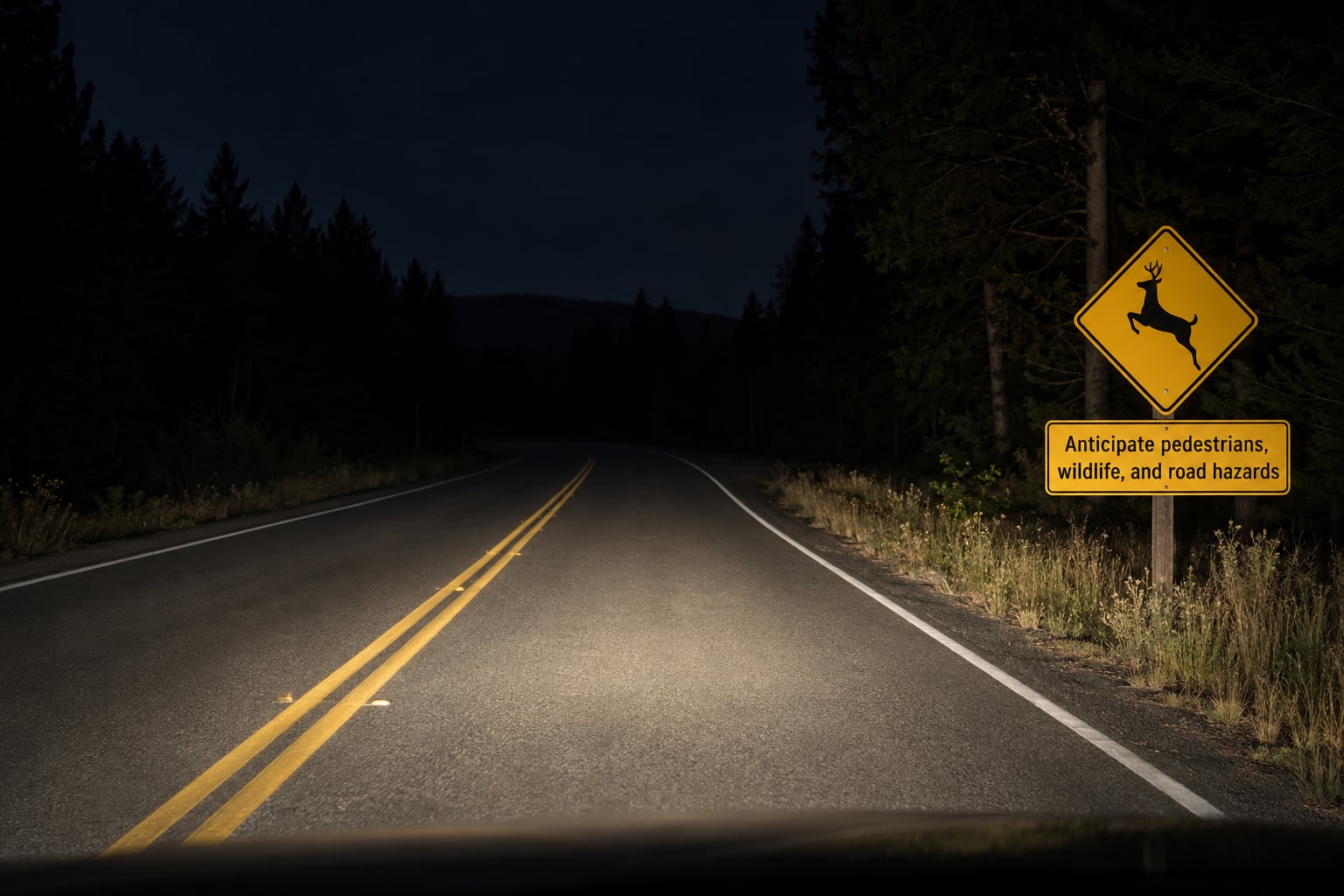 Anticipate pedestrians, wildlife, and road hazards